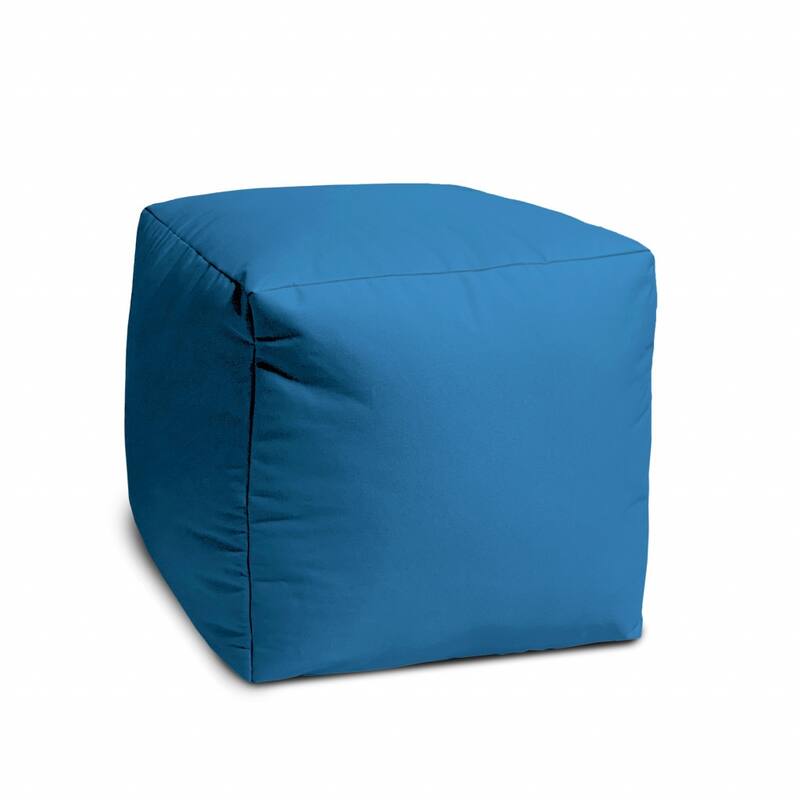 17" Cool Bright Teal Blue Solid Color Indoor Outdoor Pouf Ottoman Bed